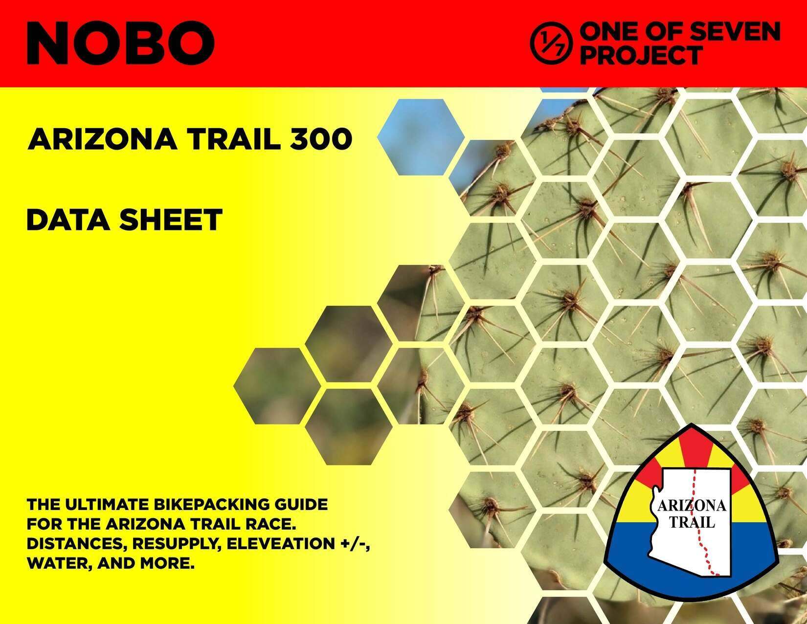 Cover art for the 2025 Arizona Trail Race (AZTR) 300 Data Sheet, tailored for bikepackers tackling the 300-mile northbound route.