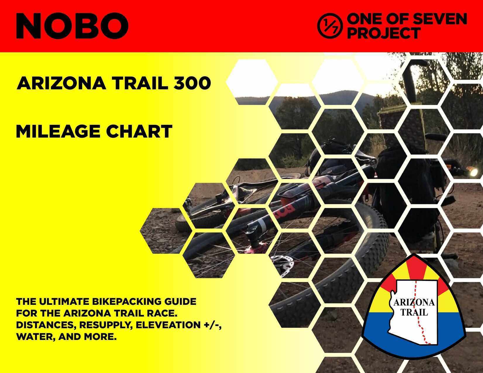 Cover art for the 2025 Arizona Trail Race (AZTR) 300 Mileage Chart, outlining distances for each section.