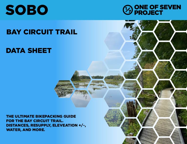 Cover art for the 2025 Bay Circuit Trail (BCT) SOBO Data Sheet, designed for southbound bikepackers exploring this scenic and historical route.
