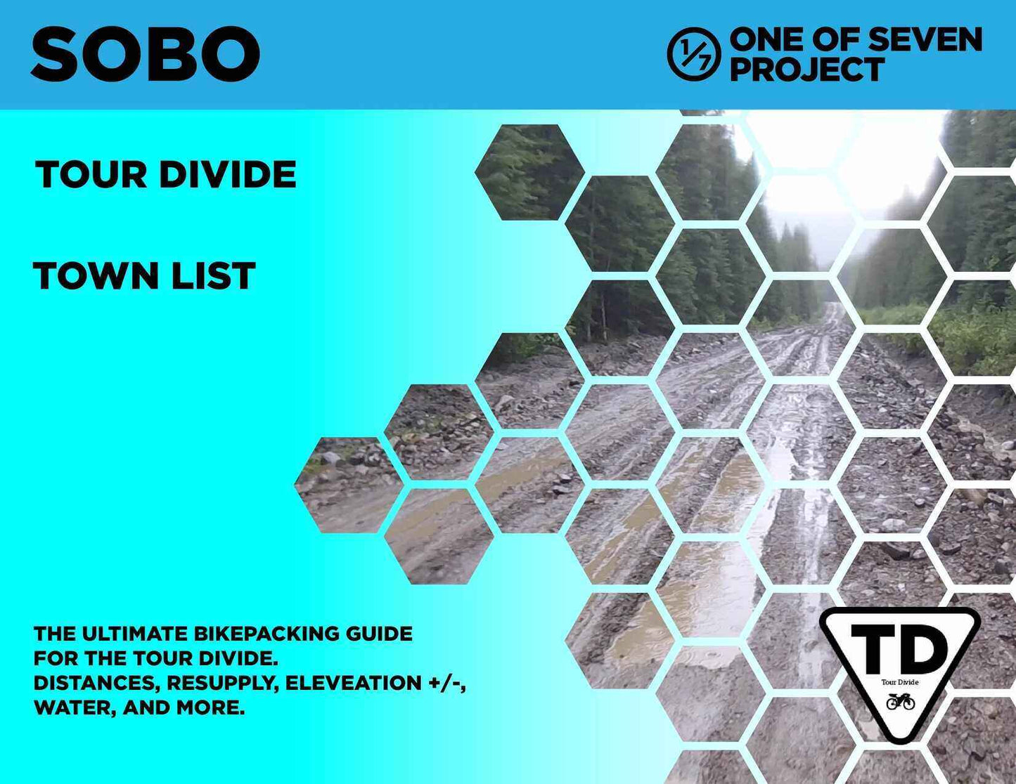Cover art for the 2025 Tour Divide SOBO Planning Aids Town List, detailing resupply points and elevation data.