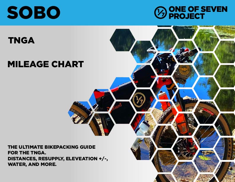 Cover art for the 2025 Trans North Georgia Adventure (TNGA) SOBO Mileage Chart, outlining route distances.