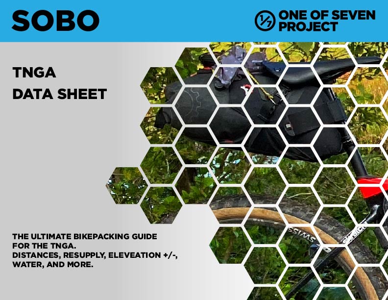 Cover art for the 2025 Trans North Georgia Adventure (TNGA) SOBO Data Sheet, tailored for southbound riders.

